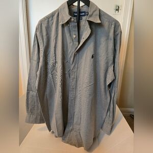 Polo Ralph Lauren YARMOUTH Men's Dress Shirt Size 16 32/33 Gray Navy Pony